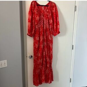 Free People Red Floral Long Sleeve Dress
